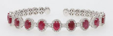 8.38CT DIAMOND & AAA RUBY 18KT WHITE GOLD OVAL & ROUND FLEXIBLE BANGLE BRACELET