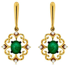 .78CT DIAMOND & AAA EMERALD 14KT YELLOW GOLD 3D OVAL & ROUND FILIGREE EARRINGS
