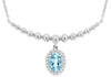 .50CT DIAMOND & AAA AQUAMARINE 14KT WHITE GOLD OVAL & ROUND FLOWER BAR NECKLACE