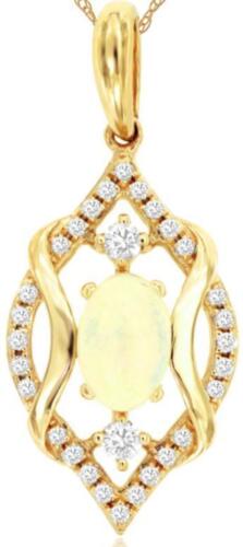 .42CT DIAMOND & AAA OPAL 14KT YELLOW GOLD OVAL & ROUND LEAF FUN FLOATING PENDANT