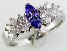 1.0CT DIAMOND & AAA TANZANITE 14KT WHITE GOLD MARQUISE & ROUND FRIENDSHIP RING