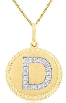 .08CT DIAMOND 14KT YELLOW GOLD 3D CLASSIC D INITIAL CIRCULAR FLOATING PENDANT