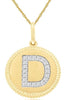 .08CT DIAMOND 14KT YELLOW GOLD 3D CLASSIC D INITIAL CIRCULAR FLOATING PENDANT