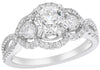 LARGE 1.66CT DIAMOND 18KT WHITE GOLD 3D 3 STONE HALO INFINITY ENGAGEMENT RING
