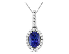 .96CT DIAMOND & AAA TANZANITE 14KT WHITE GOLD OVAL & ROUND HALO FLOATING PENDANT