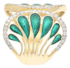 ESTATE .65CT DIAMOND & GREEN ENAMEL 14KT YELLOW GOLD 3D MULTI LEAF FUN LOVE RING