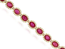 7.65CT DIAMOND & AAA RUBY 14K YELLOW GOLD 3D OVAL & ROUND FLOWER TENNIS BRACELET