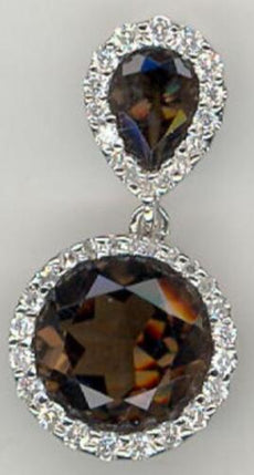 4.52CT DIAMOND & AAA SMOKY TOPAZ 14K WHITE GOLD 3D CLASSIC HALO FLOATING PENDANT
