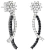 1.95CT WHITE & BLACK DIAMOND 14KT WHITE GOLD 3D FLOWER CRISS CROSS LOVE EARRINGS