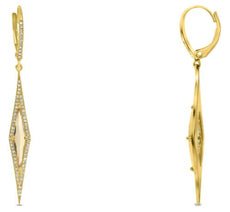 1.43CT DIAMOND & AAA CITRINE 14KT YELLOW GOLD 3D ELONGATED GEOMETRICAL EARRINGS