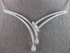 1.69CT DIAMOND 14K WHITE GOLD ROUND & BAGUETTE DOUBLE V SHAPE TEAR DROP NECKLACE