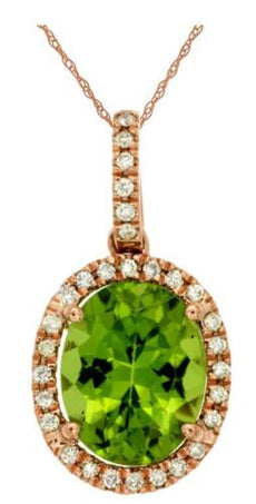 2.58CT DIAMOND & AAA PERIDOT 14K ROSE GOLD 3D OVAL & ROUND HALO FLOATING PENDANT