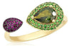 1.0CT AAA GREEN TOURMALINE GREEN GARNET & PINK SAPPHIRE 14K YELLOW GOLD FUN RING