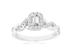 .55CT DIAMOND 14KT WHITE GOLD 3D ROUND & BAGUETTE HALO SQUARE ENGAGEMENT RING