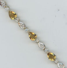 5.87CT DIAMOND & AAA CITRINE 14KT YELLOW GOLD PEAR SHAPE & ROUND TENNIS BRACELET