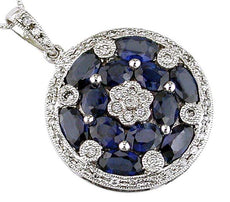 3.50CT DIAMOND & AAA SAPPHIRE 14KT WHITE GOLD OVAL & ROUND CIRCULAR LOVE PENDANT