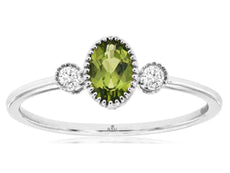 .51CT DIAMOND & AAA PERIDOT 14K WHITE GOLD 3D OVAL & ROUND 3 STONE FILIGREE RING