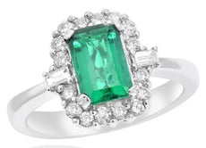 1.97CT DIAMOND & AAA EMERALD 14KT WHITE GOLD CLASSIC SQUARE HALO ENGAGEMENT RING
