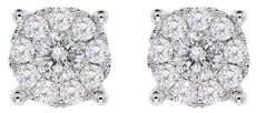 .80CT DIAMOND 14KT WHITE GOLD ROUND SOLITAIRE HALO FILIGREE FLORAL STUD EARRINGS