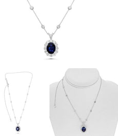 10.64CT DIAMOND & AAA SAPPHIRE PLATINUM OVAL & ROUND FLOWER BY THE YARD PENDANT