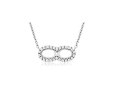 ESTATE .10CT DIAMOND 14KT WHITE GOLD 3D DOUBLE OPEN OVAL LOVE NECKLACE