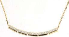 ESTATE .15CT DIAMOND 14KT WHITE & YELLOW GOLD CLASSIC FLEXIBLE BAR LOVE NECKLACE