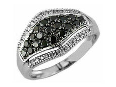 .65CT WHITE & BLACK DIAMOND 14KT WHITE GOLD 3D MULTI ROW PAVE ANNIVERSARY RING