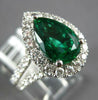 LARGE 3.96CT DIAMOND & AAA EMERALD 18KT WHITE GOLD 3D PEAR SHAPE ENGAGEMENT RING