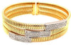 LARGE 1.22CT DIAMOND 18KT 2 TONE GOLD 3D RECTANGULAR 3 ROW CUFF BANGLE BRACELET
