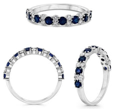 1.08CT DIAMOND & AAA SAPPHIRE 14K WHITE GOLD 3D ROUND SEMI ETERNITY WEDDING RING