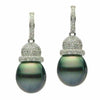 ESTATE LARGE 1.05CT DIAMOND & AAA TAHITIAN PEARL 18K WHITE GOLD HANGING EARRINGS
