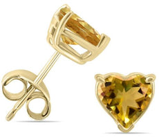 ESTATE 1.0CT AAA CITRINE 14KT YELLOW GOLD CLASSIC HEART SHAPE SOLITAIRE EARRINGS