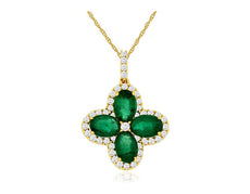 2.20CT DIAMOND & AAA EMERALD 14KT YELLOW GOLD 3D OVAL & ROUND FLOATING PENDANT