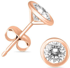 .37CT DIAMOND 14KT ROSE GOLD ROUND CLASSIC SOLITAIRE BEZEL MARTINI STUD EARRINGS