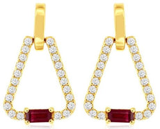 1.16CT DIAMOND & AAA RUBY 14KT YELLOW GOLD BAGUETTE TRIANGULAR HANGING EARRINGS