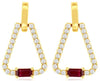 1.16CT DIAMOND & AAA RUBY 14KT YELLOW GOLD BAGUETTE TRIANGULAR HANGING EARRINGS