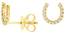 ESTATE .15CT DIAMOND 14KT YELLOW GOLD 3D CLASSIC LUCKY HORSESHOE STUD EARRINGS