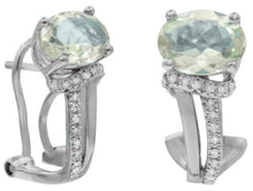 2.36CT DIAMOND & AAA GREEN AMETHYST 14KT WHITE GOLD 3D OVAL & ROUND FUN EARRINGS
