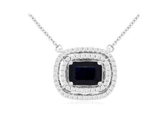 1.42CT DIAMOND & AAA SAPPHIRE 14KT WHITE GOLD EMERALD CUT DOUBLE OVAL NECKLACE
