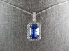 ESTATE LARGE 4.5CT DIAMOND & AAA SAPPHIRE 14KT WHITE GOLD HALO FLOATING PENDANT