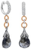 LARGE 9.90CT WHITE & ICE DIAMOND 18KT WHITE ROSE & BLACK GOLD TEAR DROP EARRINGS