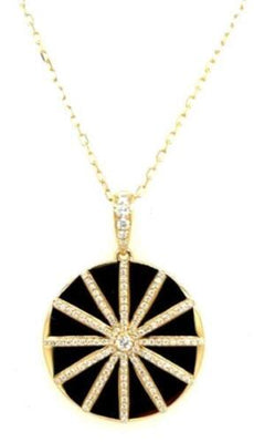 .62CT DIAMOND & AAA ONYX 18KT 2 TONE GOLD 3D CIRCULAR STARBURST FLOATING PENDANT