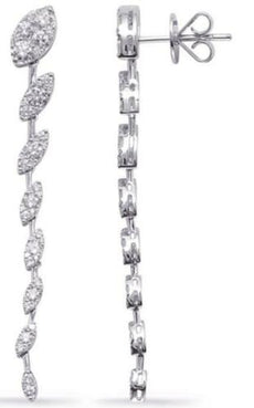 1.43CT DIAMOND 14KT WHITE GOLD 3D MULTI LEAF GRADUATING LOVE HANGING EARRINGS