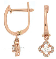 .24CT DIAMOND 14KT ROSE GOLD CLASSIC SOLITARE FLOWER LEVERBACK HANGING EARRINGS