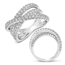 1.36CT DIAMOND 14KT WHITE GOLD 3D CLASSIC 3 ROW CRISS CROSS INFINITY LOVE RING