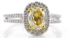 1.33CT WHITE & FANCY YELLOW DIAMOND 18K 2 TONE GOLD OVAL & ROUND ENGAGEMENT RING