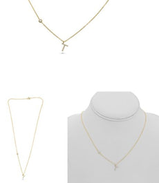 .08CT DIAMOND 14KT YELLOW GOLD 3D INITIAL T SOLITAIRE BY THE YARD FUN NECKLACE