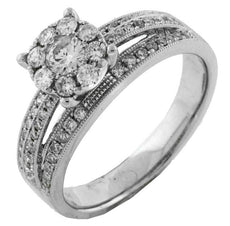 .70CT DIAMOND 14KT WHITE GOLD 3D CLASSIC ROUND FLOWER FILIGREE ENGAGEMENT RING