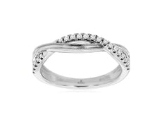 ESTATE .16CT DIAMOND 14K WHITE GOLD CLASSIC 2 ROW INFINITY CRISS CROSS LOVE RING