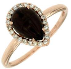 1.35CT DIAMOND & AAA SMOKY TOPAZ 14KT ROSE GOLD PEAR SHAPE & ROUND CABOCHON RING